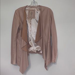 My-Tribe Pink Drape Front Leather Jacket #W0008